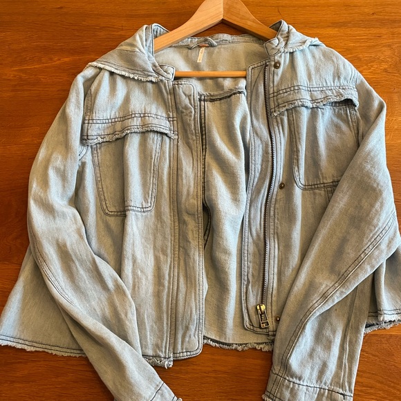 Free People denim stressed hoodie